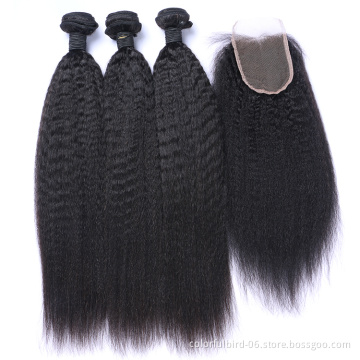 Wholesale grade 8A hiar kinky straight 4*4 closure Peruvian hair extension kinky straight human hair Yaki Straight